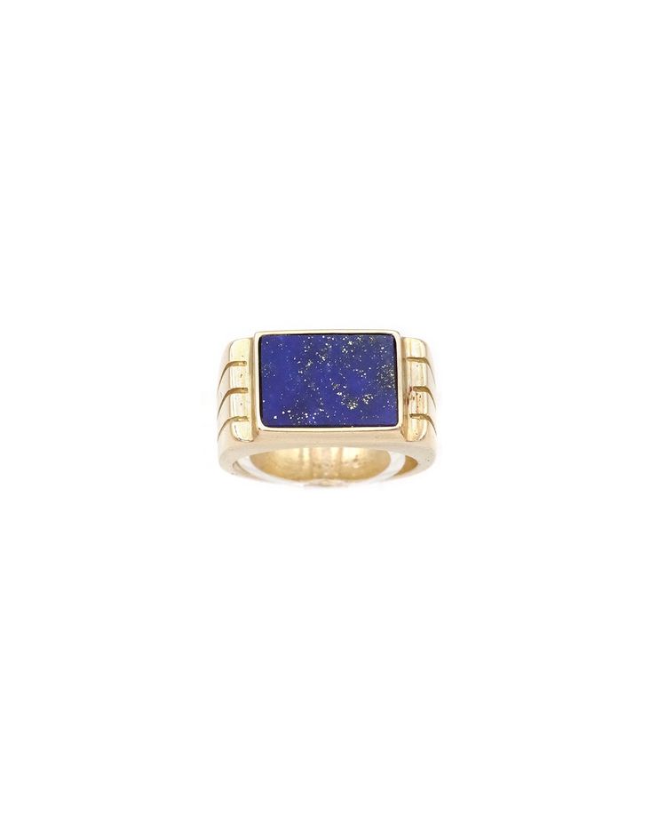 Anello con serbatoio in lapislazzuli in oro 18 carati, anello con serbatoio, anello rétro, blu oltremare, gioielli con serbatoio
