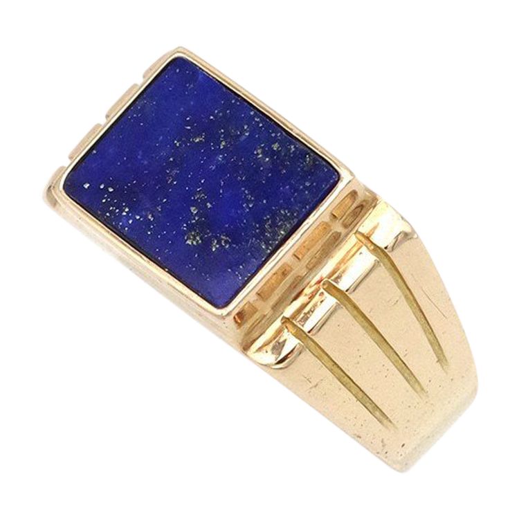 Anello con serbatoio in lapislazzuli in oro 18 carati, anello con serbatoio, anello rétro, blu oltremare, gioielli con serbatoio