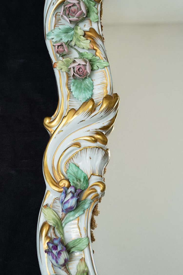 Antique polychrome porcelain mirror from Capodimonte, early 20th century.