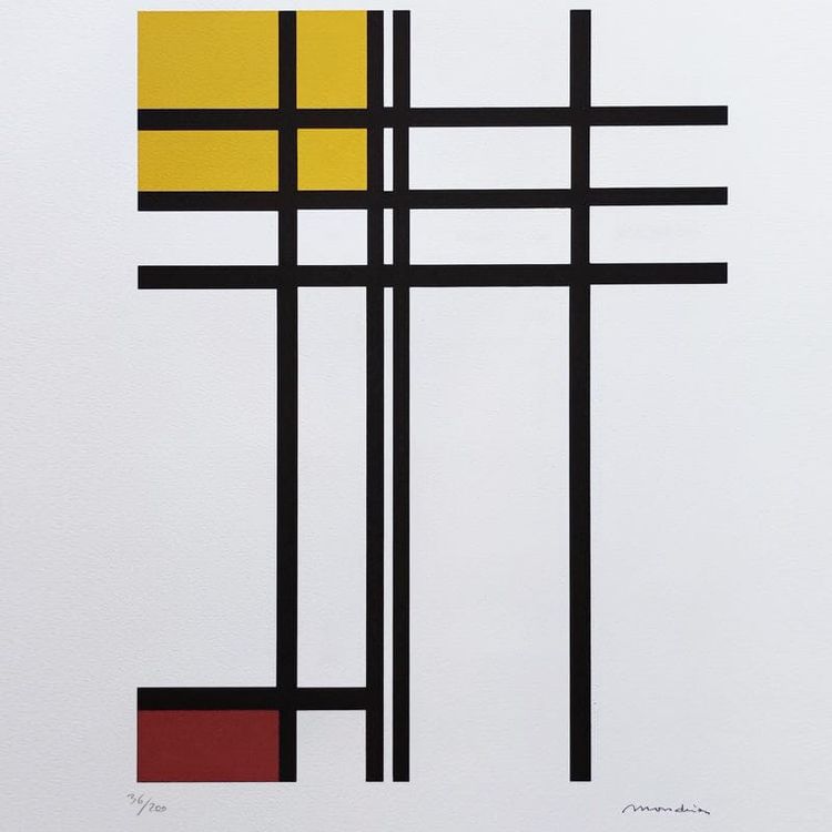 1970s Gorgeous After Piet Mondrian "Opposition of Lines" Limited Edition Lithograph