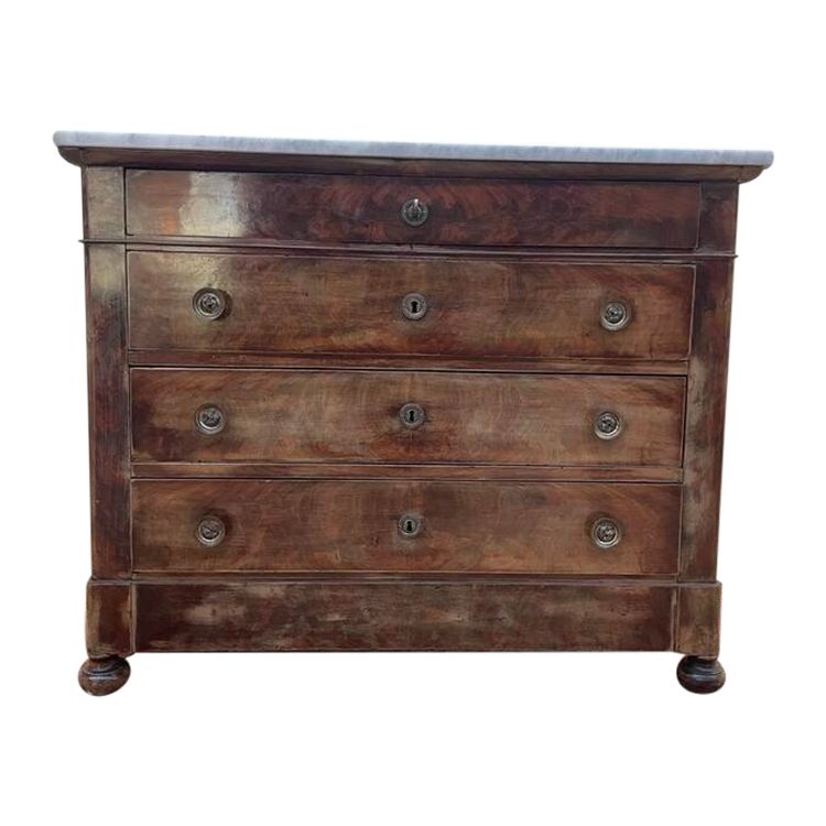Commode époque Restaurarion en noyer et marbre blanc 