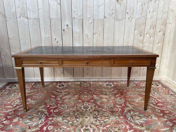 Bureau plat de style Louis XVI cuir noir 