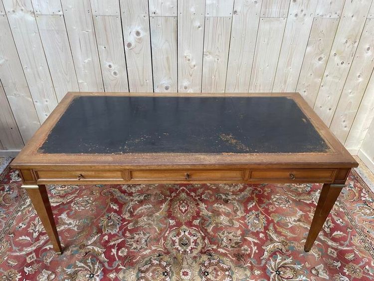Bureau plat de style Louis XVI cuir noir 