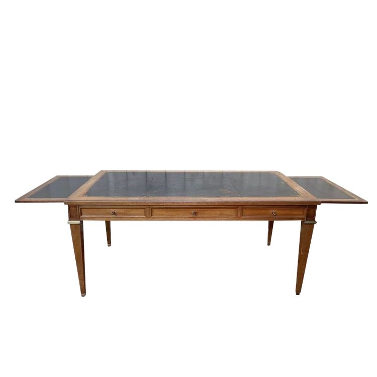 Bureau plat de style Louis XVI cuir noir 