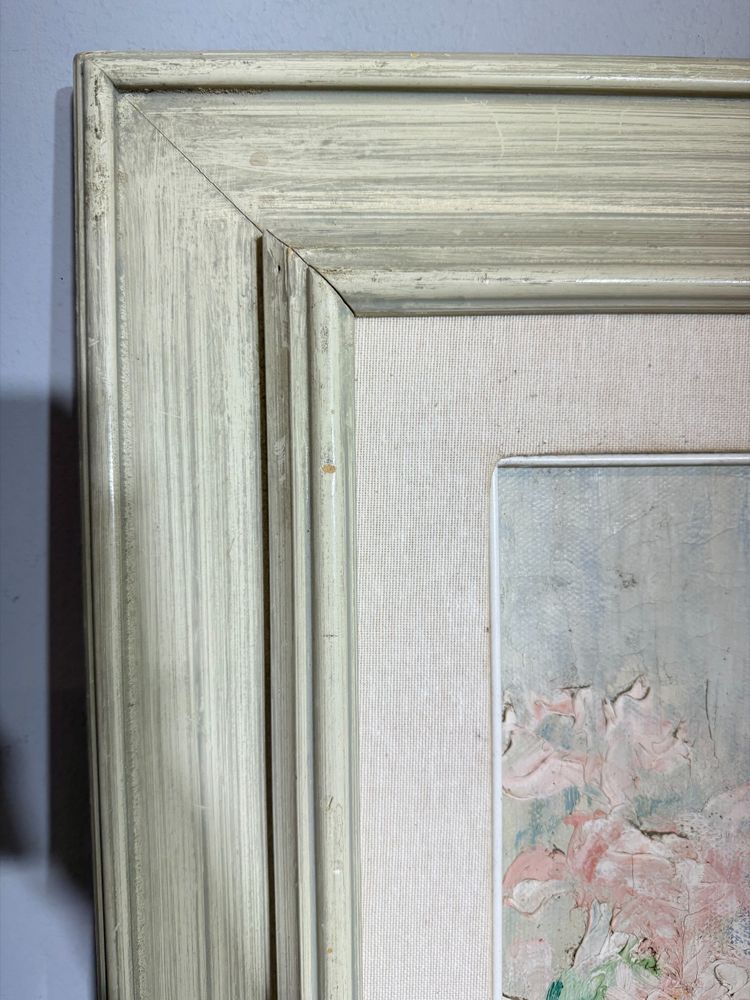 Tableau ancien Art Nouveau, petite fille aux fleurs, signé, 75x73 cm