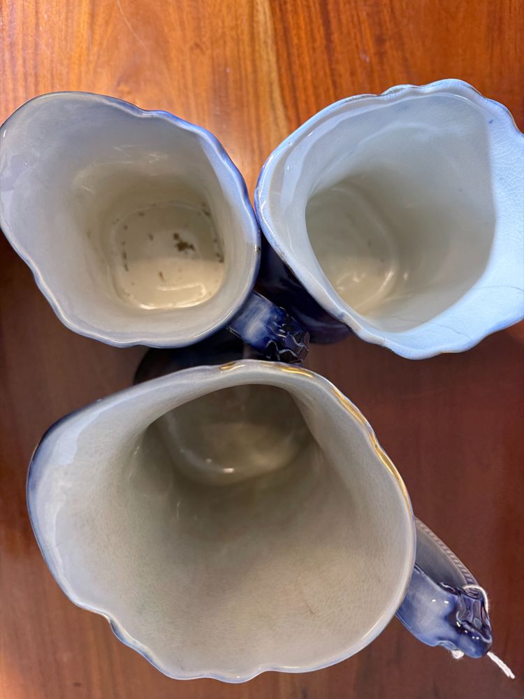 Three English pitchers PANSY PATTERN BY BROWN & STEVENTON ENGLAND-CIRCULAR, late 1800s, porcelain!