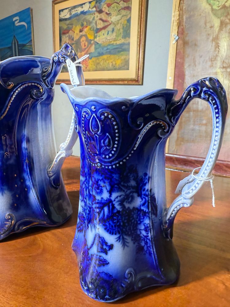 Three English pitchers PANSY PATTERN BY BROWN & STEVENTON ENGLAND-CIRCULAR, late 1800s, porcelain!