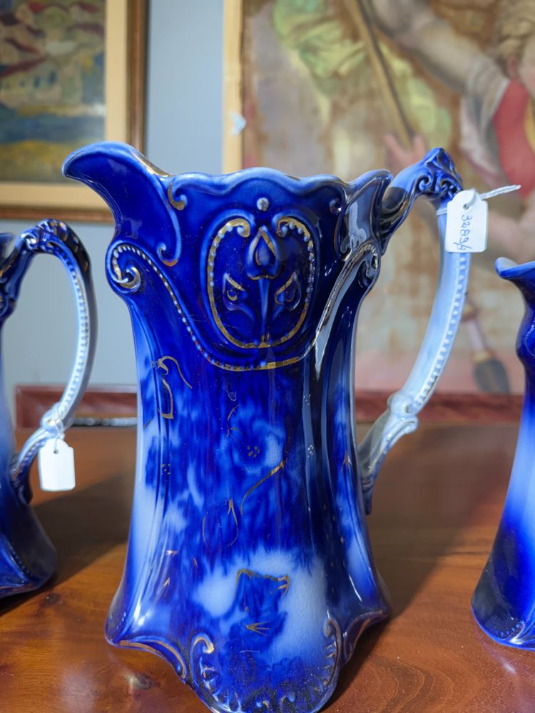 Three English pitchers PANSY PATTERN BY BROWN & STEVENTON ENGLAND-CIRCULAR, late 1800s, porcelain!