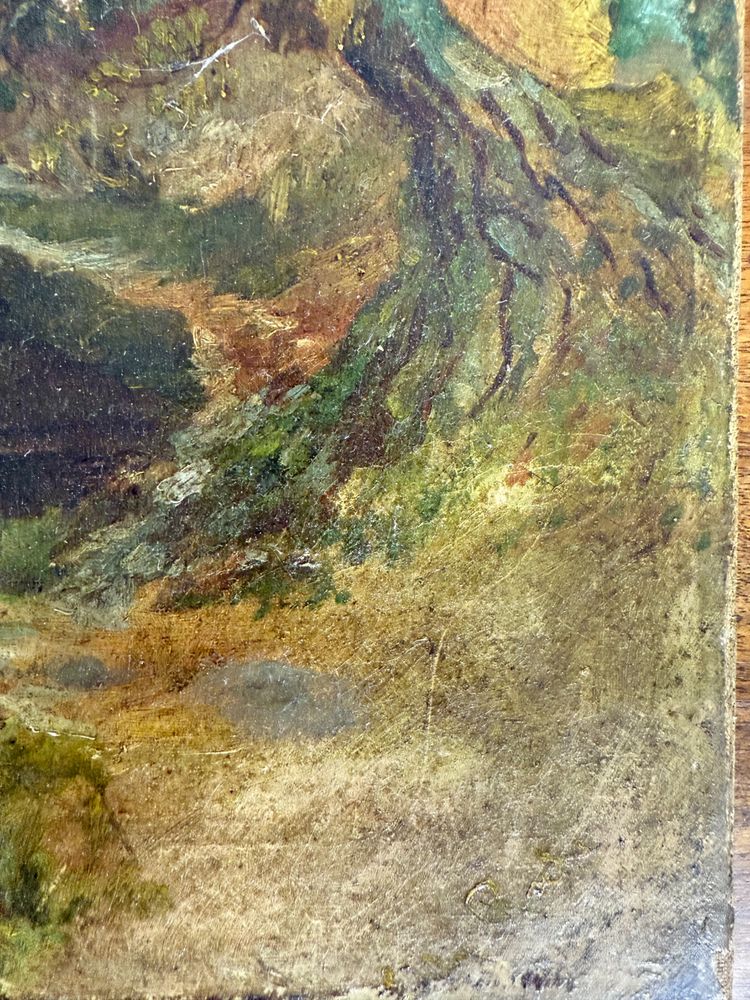 Peinture à l'huile ancienne sur toile, début du 19ème siècle, paysage, 41x36 cm