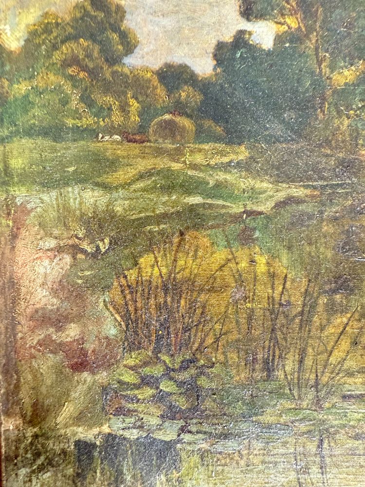 Peinture à l'huile ancienne sur toile, début du 19ème siècle, paysage, 41x36 cm