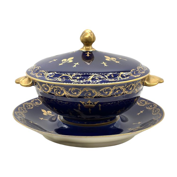 Elegant broth bowl with royal decoration, signed G. Asco - 19th century