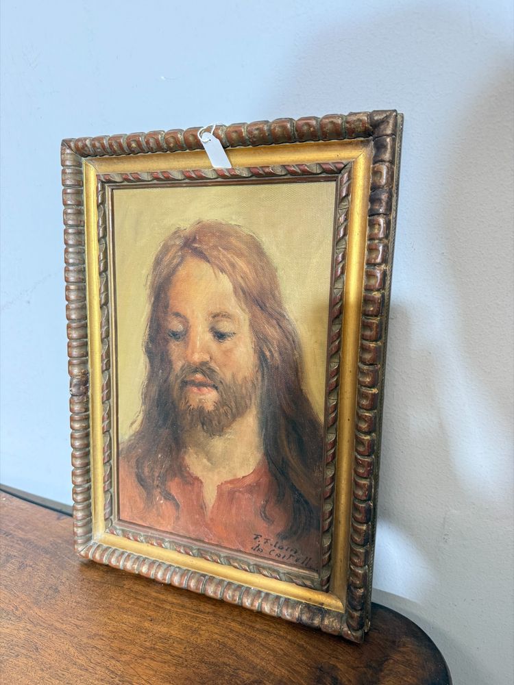 Peinture à l'huile ancienne représentant Jésus, 1950/60 par Francesco Filosa Castellammare di Stabia, 37x27