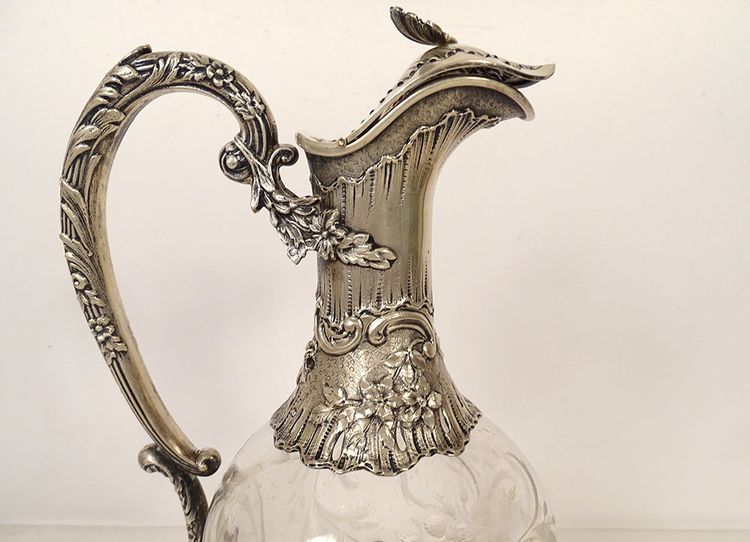 Aiguière Louis XV Cristal Massive argento Minerve H. Lapeyre Art Nouveau XIX secolo