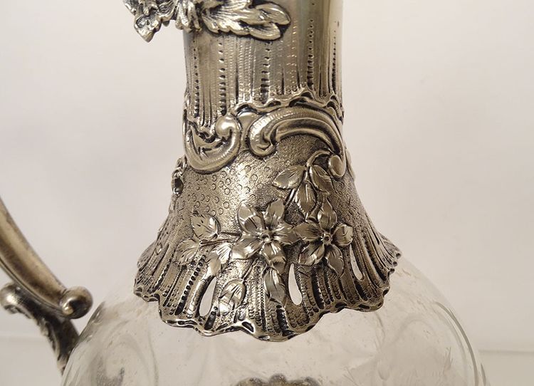 Aiguière Louis XV Cristal Massive argento Minerve H. Lapeyre Art Nouveau XIX secolo