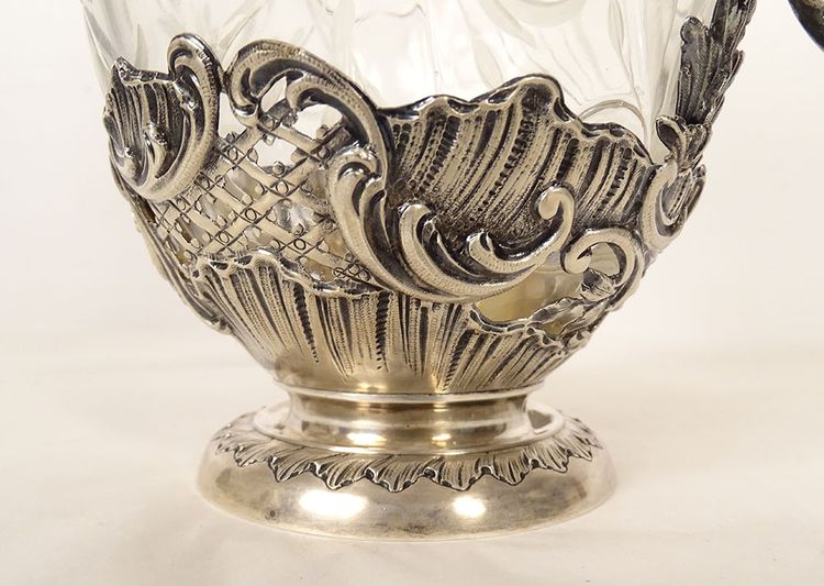 Aiguière Louis XV Cristal Massive argento Minerve H. Lapeyre Art Nouveau XIX secolo