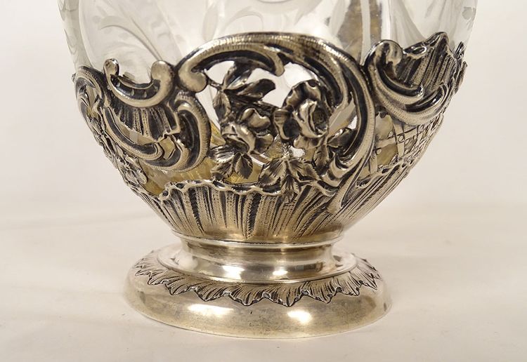 Aiguière Louis XV Cristal Massive argento Minerve H. Lapeyre Art Nouveau XIX secolo