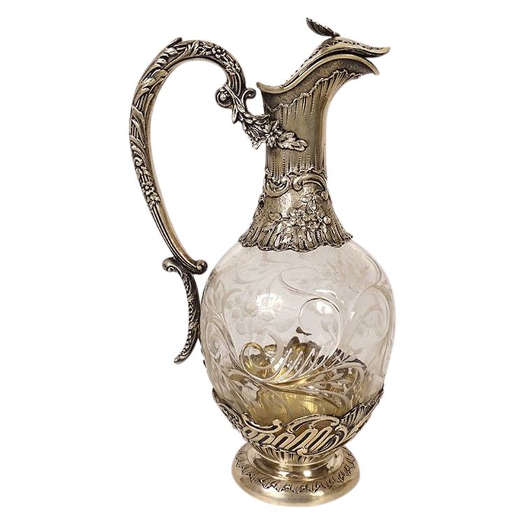 Aiguière Louis XV Cristal Massive argento Minerve H. Lapeyre Art Nouveau XIX secolo