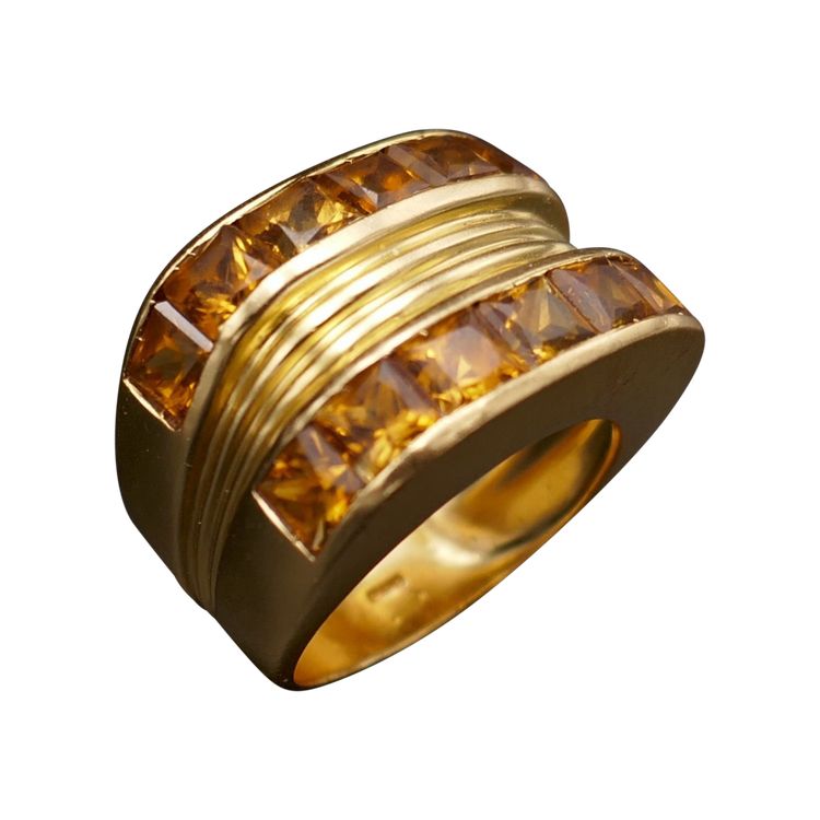Fred, Bague Signée Ornée De Citrines, Or Jaune 18 Carats.