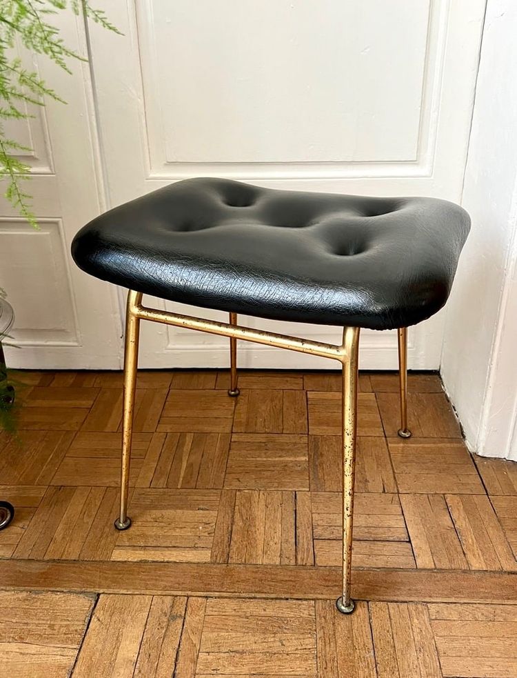 Vintage Leatherette Stool - similar to Louis Sognot 1950