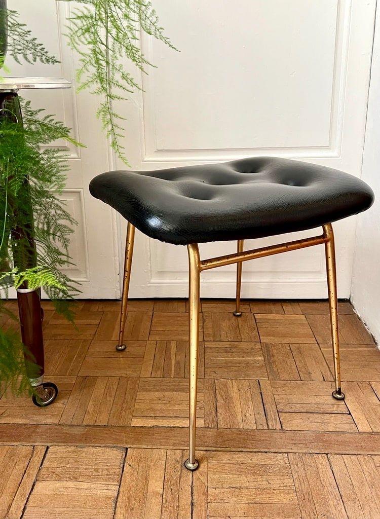 Vintage Leatherette Stool - similar to Louis Sognot 1950