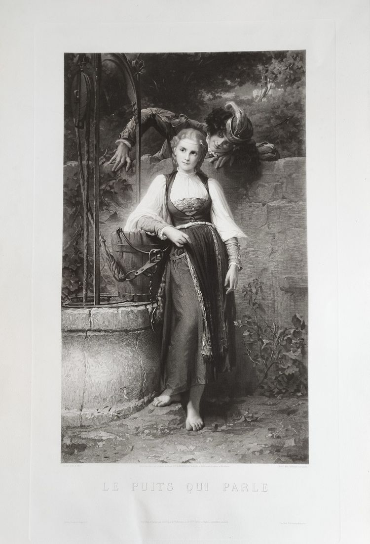 Gravure Ancienne d'Après A. Vely Par Herman Eichens Le Puits Qui Parle