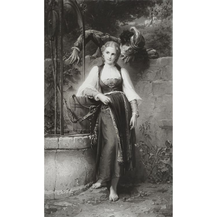 Gravure Ancienne d'Après A. Vely Par Herman Eichens Le Puits Qui Parle