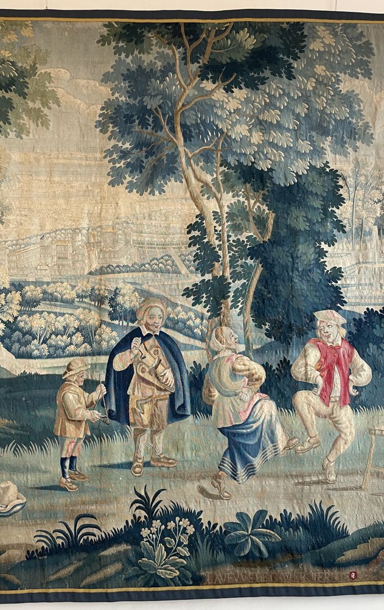 18th Century Lille Tapestry In Wool And Silk After Teniers From The G. Wernier Workshop