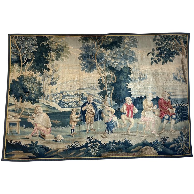 18th Century Lille Tapestry In Wool And Silk After Teniers From The G. Wernier Workshop