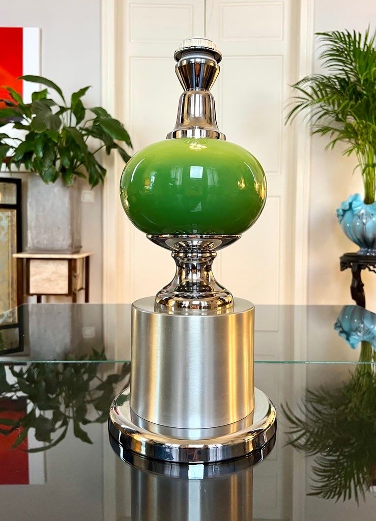 Lampada vintage in metallo stile spaziale con paralume in tessuto