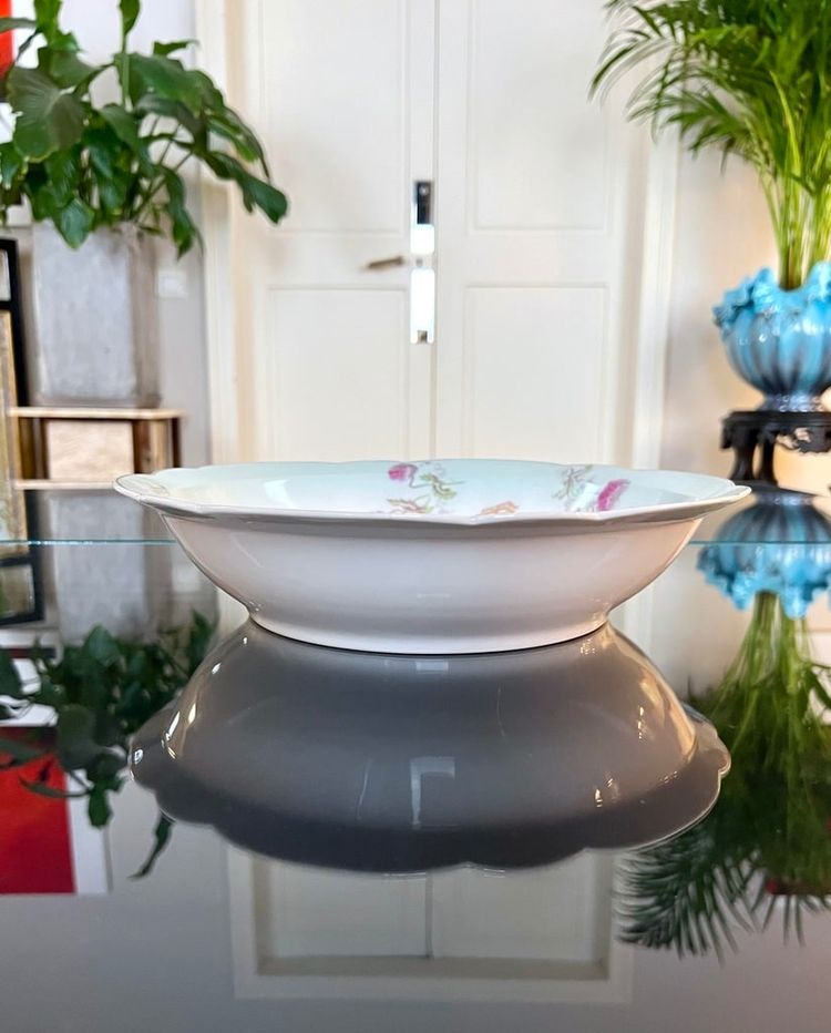 Plat De Service En Porcelaine Monogrammes TB - Décor Floral 