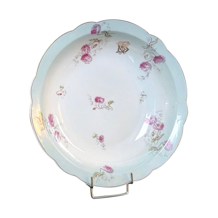 Plat De Service En Porcelaine Monogrammes TB - Décor Floral 
