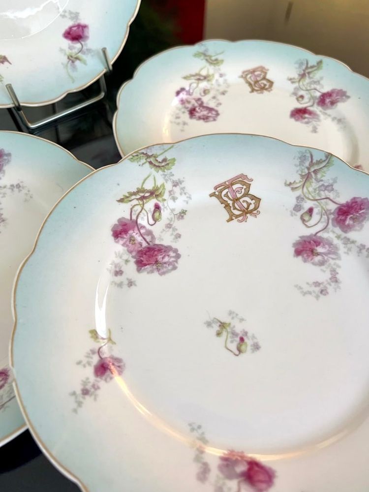 6 Assiettes à Dessert Entremets Initiales TB - Service De Table En Porcelaine - Fin 19e Siècle