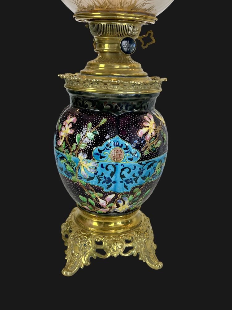 PAIR OF EARTHENWARE / CLOISONNÉ ENAMEL "BORDEAUX VIEILLARD" NAPOLEON III LAMPS