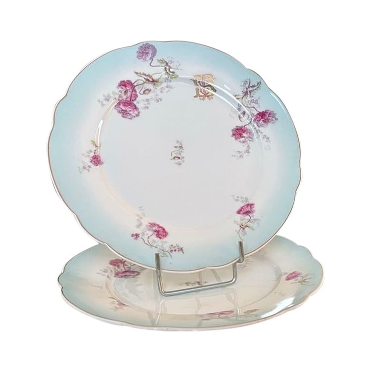 Fine Porcelain Dinner Plate Set - Monogrammed Carnation Flower Decor
