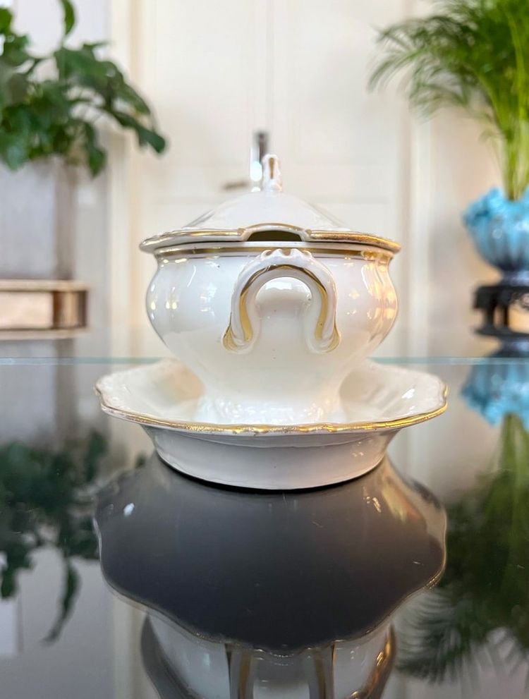 Old Paris Porcelain Sauceboat - CB Initials Monograms