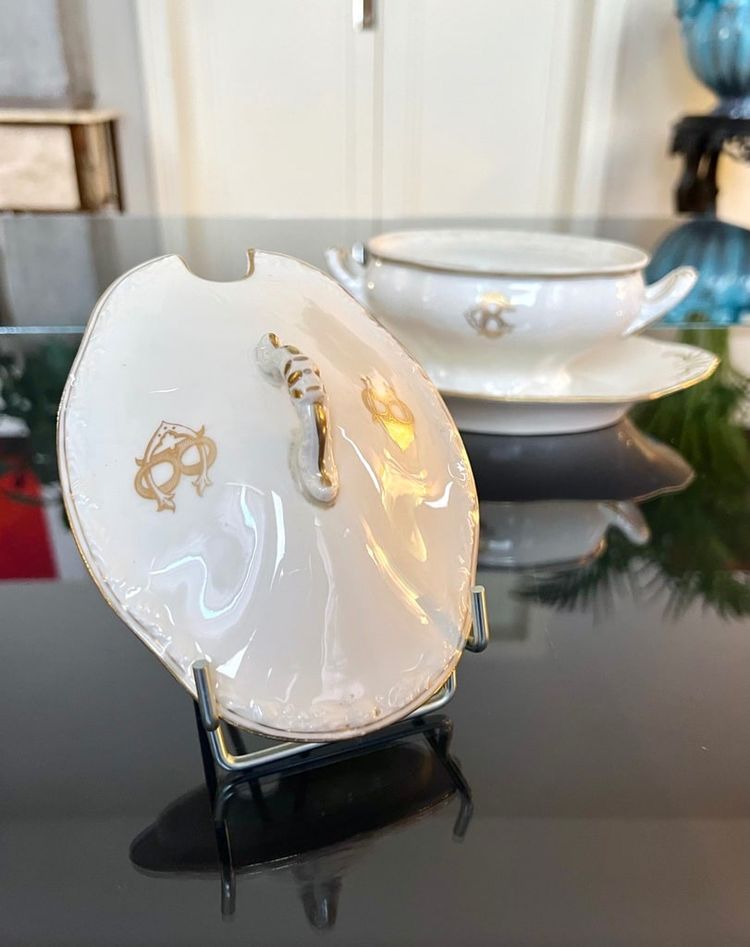 Old Paris Porcelain Sauceboat - CB Initials Monograms