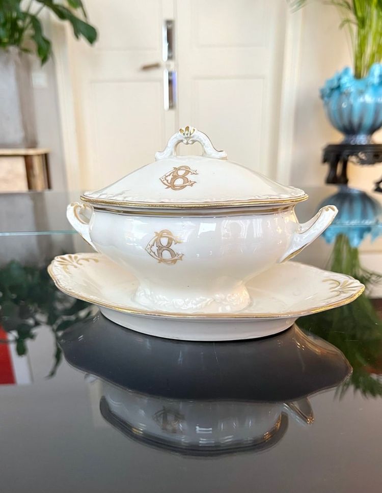 Old Paris Porcelain Sauceboat - CB Initials Monograms