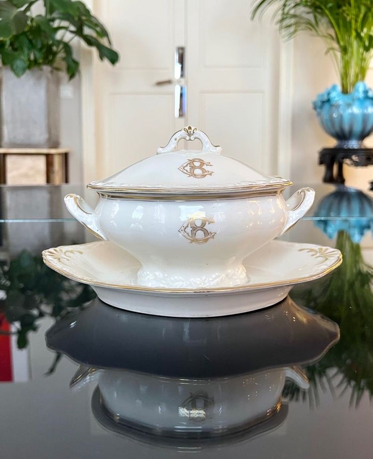 Old Paris Porcelain Sauceboat - CB Initials Monograms