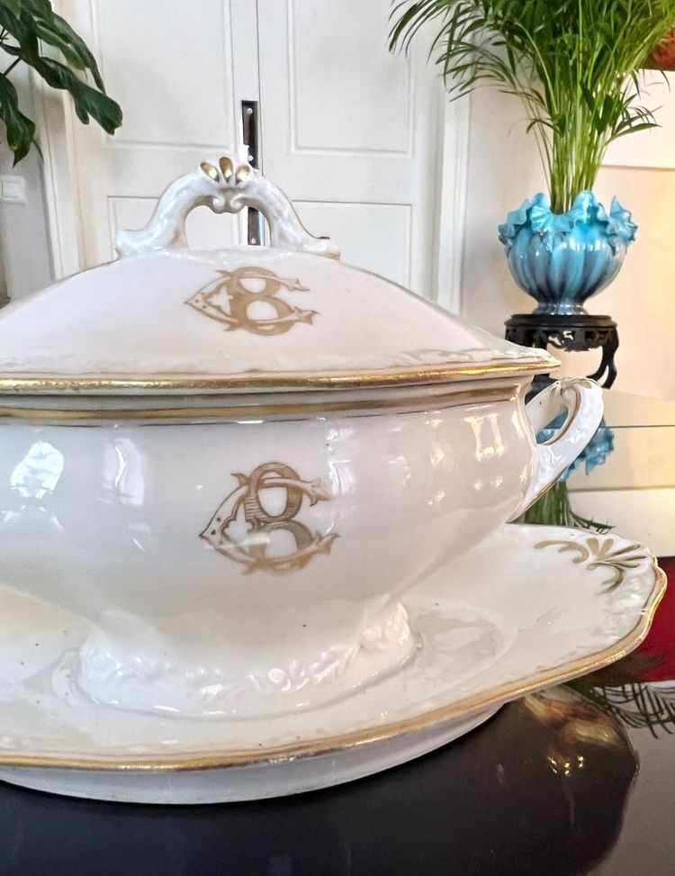 Old Paris Porcelain Sauceboat - CB Initials Monograms