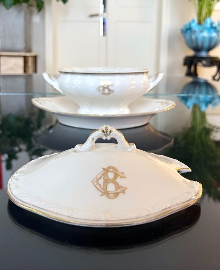 Old Paris Porcelain Sauceboat - CB Initials Monograms