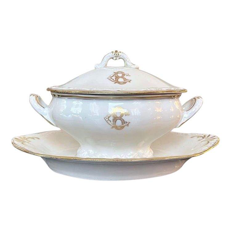 Old Paris Porcelain Sauceboat - CB Initials Monograms