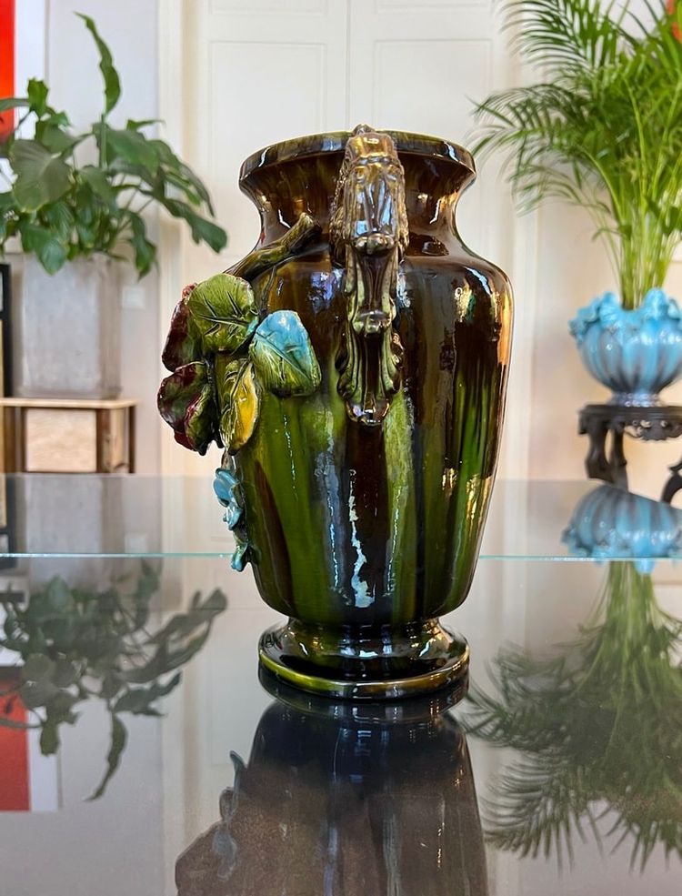 Vaso in terracotta Barbotina - Malvarosa - Nontiscordardime - Foglie d'acanto