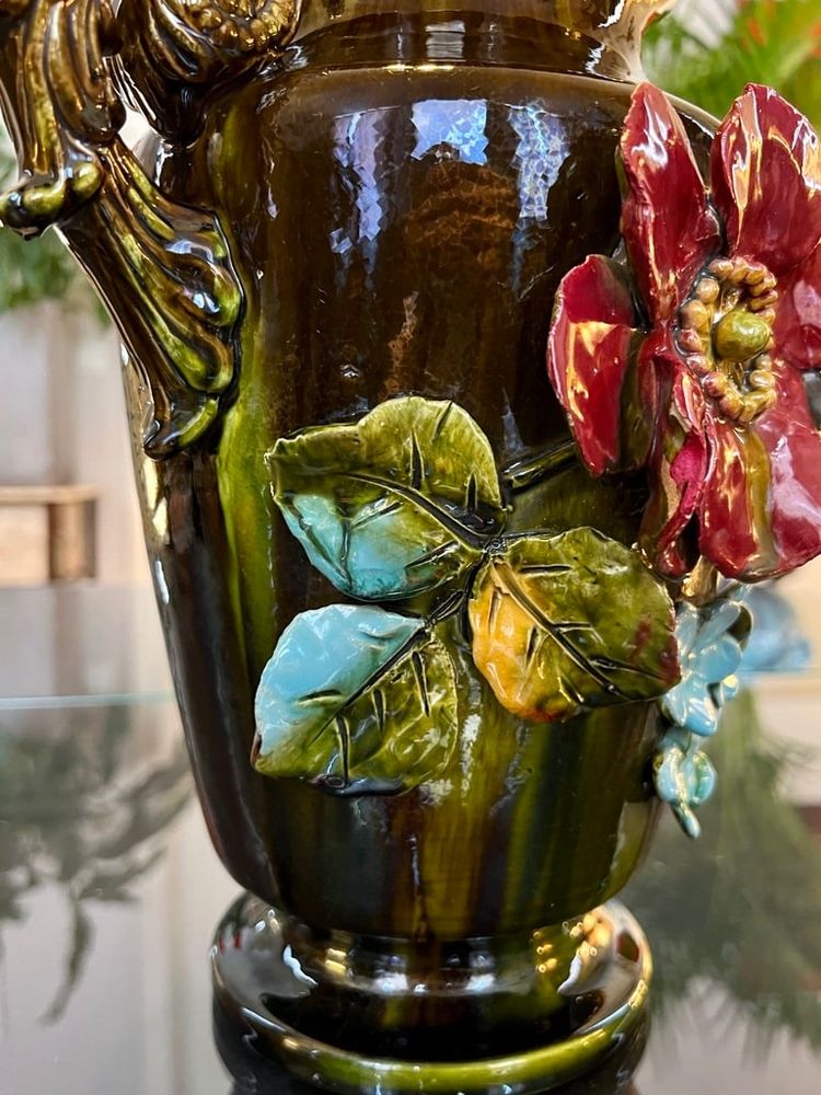 Vaso in terracotta Barbotina - Malvarosa - Nontiscordardime - Foglie d'acanto