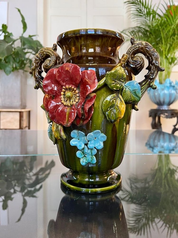 Vaso in terracotta Barbotina - Malvarosa - Nontiscordardime - Foglie d'acanto