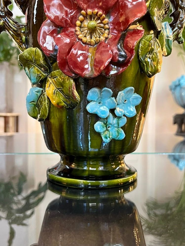 Vaso in terracotta Barbotina - Malvarosa - Nontiscordardime - Foglie d'acanto