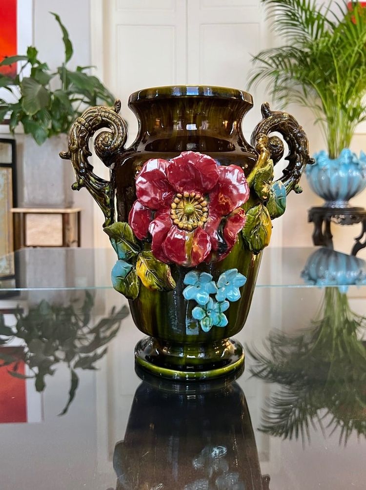 Vaso in terracotta Barbotina - Malvarosa - Nontiscordardime - Foglie d'acanto