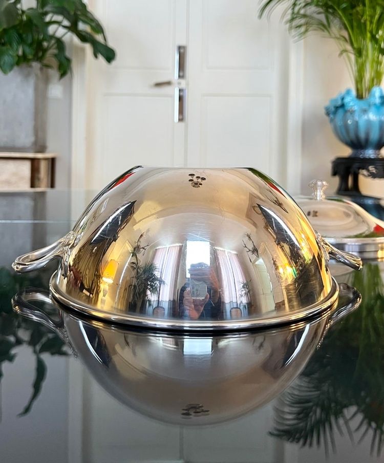 Vintage Silver Metal Covered Vegetable Dish