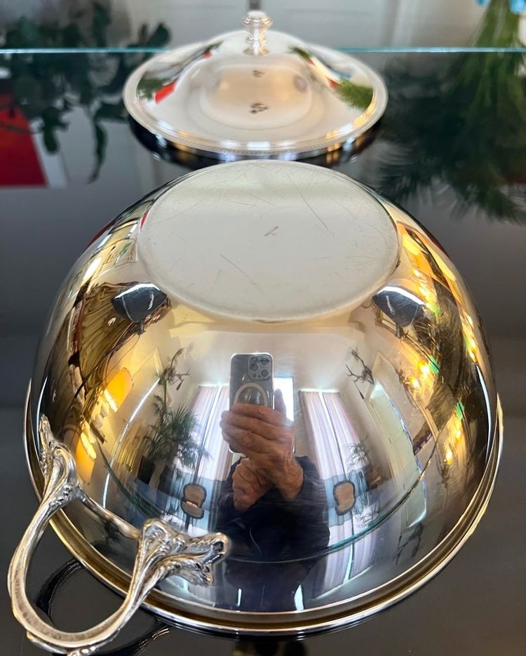 Vintage Silver Metal Covered Vegetable Dish