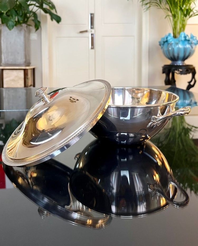 Vintage Silver Metal Covered Vegetable Dish