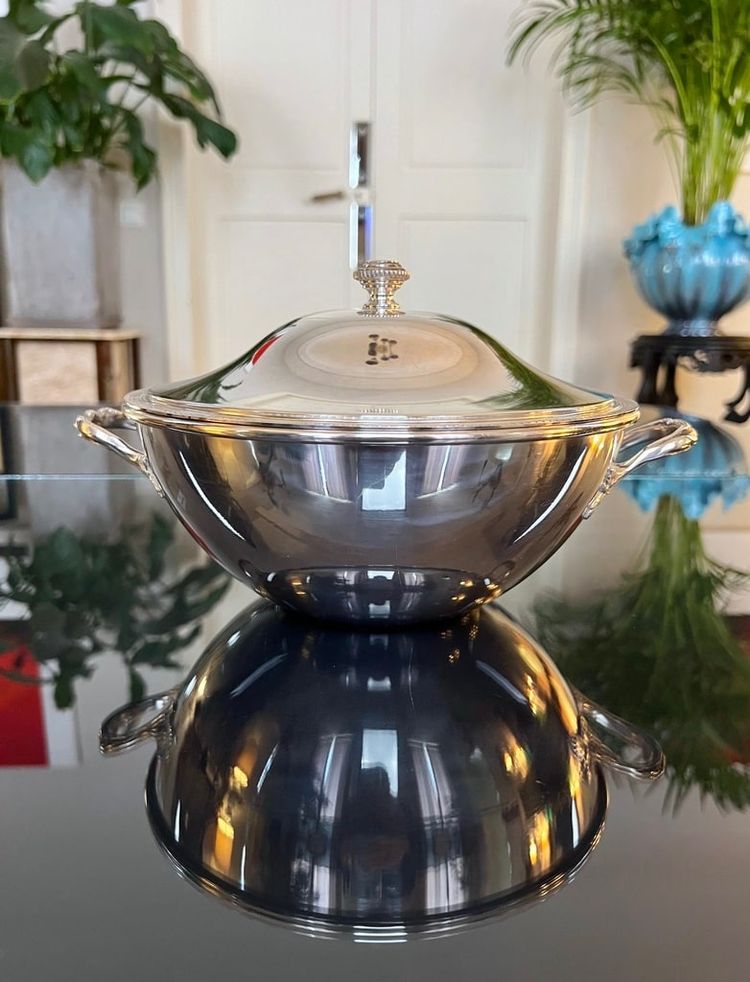 Vintage Silver Metal Covered Vegetable Dish